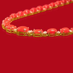 18K Gold 30.61ct Coral 1.35ct Diamond Necklace