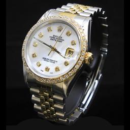 Rolex Two-Tone DateJust 36mm 1.65 cts.  Diamond Bezel Diamond Dial Men's Wristwatch