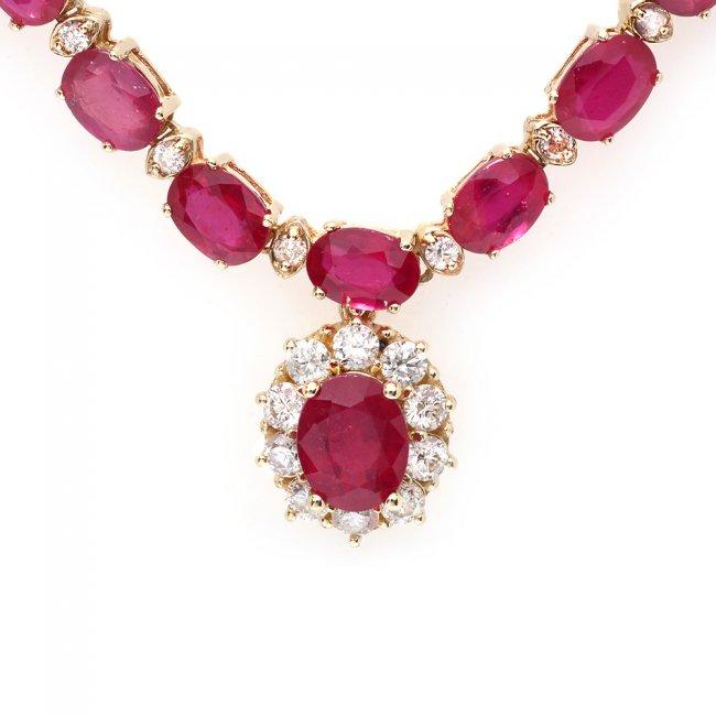 14k Gold 55.7ct Ruby 2.70ct Diamond Necklace
