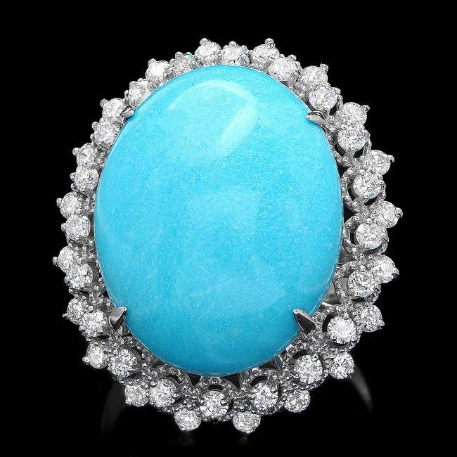 14k Gold 18.50ct Turquoise 1.00ct Diamond Ring