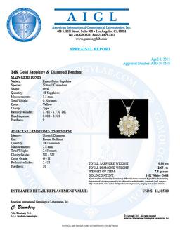 14k Gold 2.65ct Diamond 0.50ct Sapphire Pendant