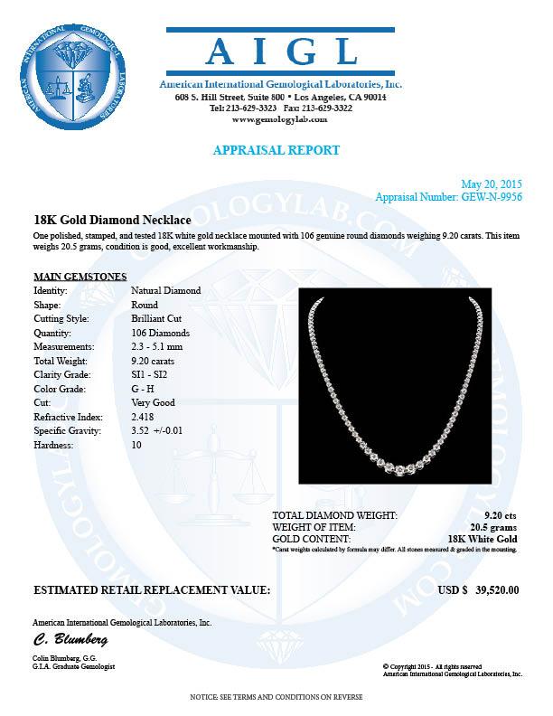18k White Gold 9.20ct Diamond Necklace