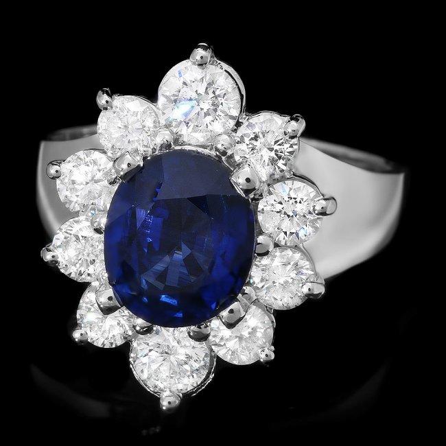 14k Gold 2.30ct Sapphire 1.50ct Diamond Ring