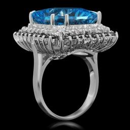 14K Gold 17.85ct Topaz 1.75ct Sapphire 0.75ct Diamond Ring