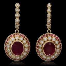 14K Gold 6.70ct Ruby 1.20ct Diamond Earrings