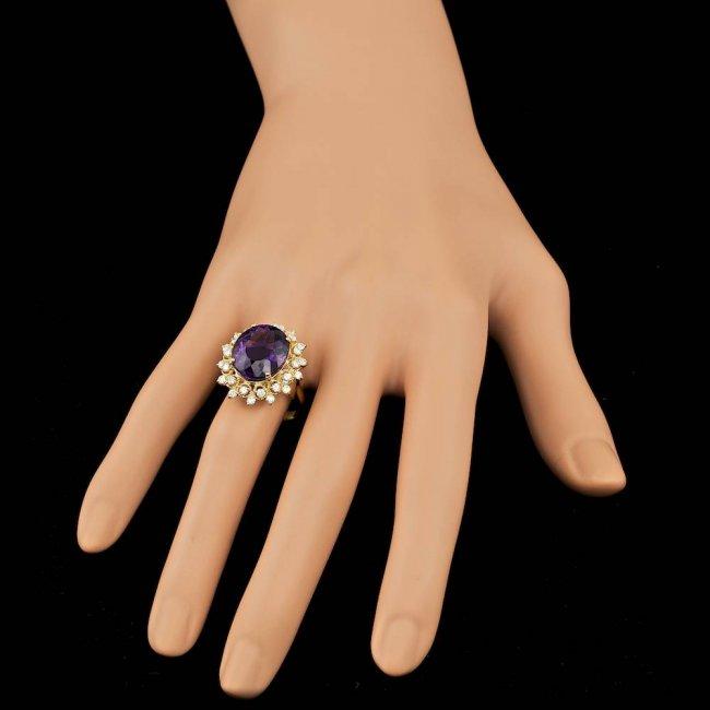 14k Gold 8.00ct Amethyst 0.80ct Diamond Ring