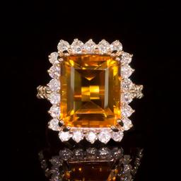 14k Gold 7.93ct Citrine 1.41ct Diamond Ring