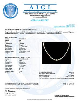 14k Gold 18.00ct Opal 1.15ct Diamond Necklace