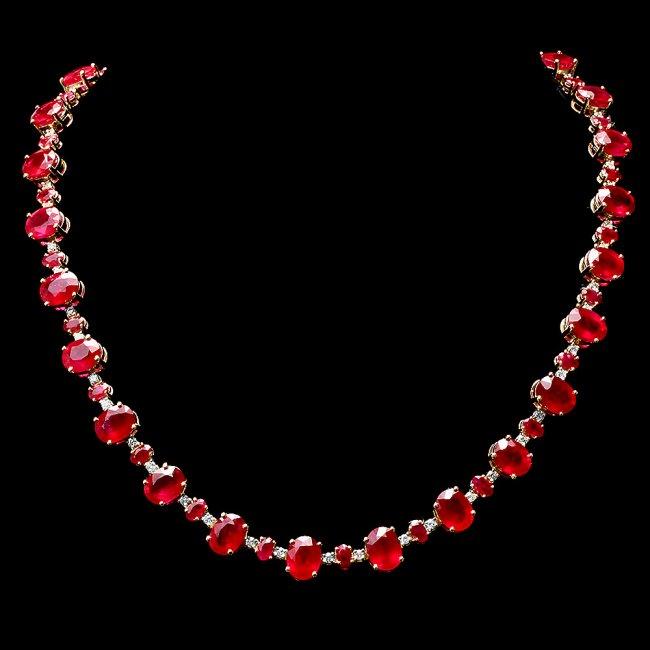 14k Yellow Gold 73ct Ruby 2.00ct Diamond Necklace