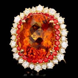 14k Gold 12.00ct Citrine 1.30ct Diamond Ring