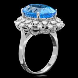 14k White Gold 11.00ct Topaz 0.80ct Diamond Ring