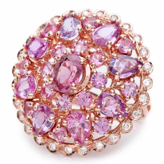 14k Rose Gold 11ct Sapphire 0.75ct Diamond Ring