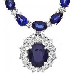 14k Gold 27ct Sapphire 3.35ct Diamond Necklace