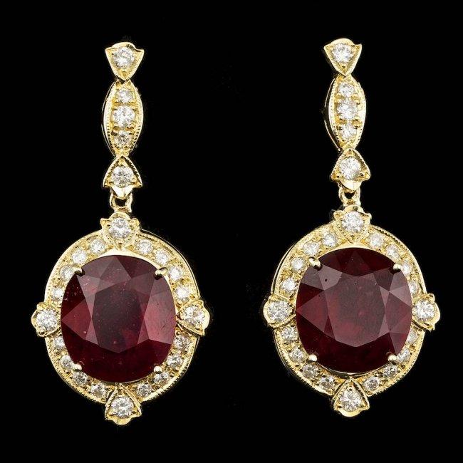 14k Gold 23.50ct Ruby 1.80ct Diamond Earrings