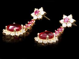 14k Yellow Gold 7ct Ruby 1.80ct Diamond Earrings