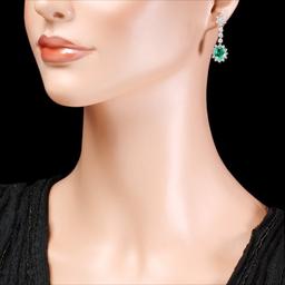 14k W Gold 3.50ct Emerald 2.50ct Diamond Earrings