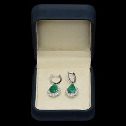 14K Gold 7.24ct Emerald & 2.51ct Diamond Earrings