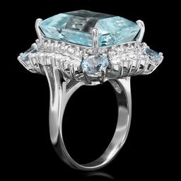 14k Gold 15.8ct Aquamarine 1.50ct Diamond Ring