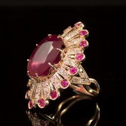 14k Gold 19.23ct Ruby 1.10ct Diamond Ring