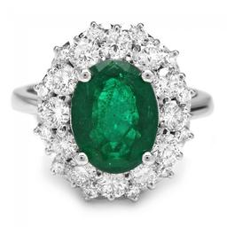 14k White Gold 3.20ct Emerald 1.80ct Diamond Ring