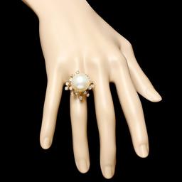 14k Yellow Gold 15mm Pearl 0.80ct Diamond Ring