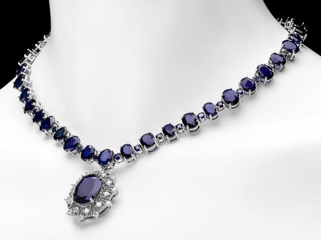 14k Gold 86ct Sapphire 1.40ct Diamond Necklace