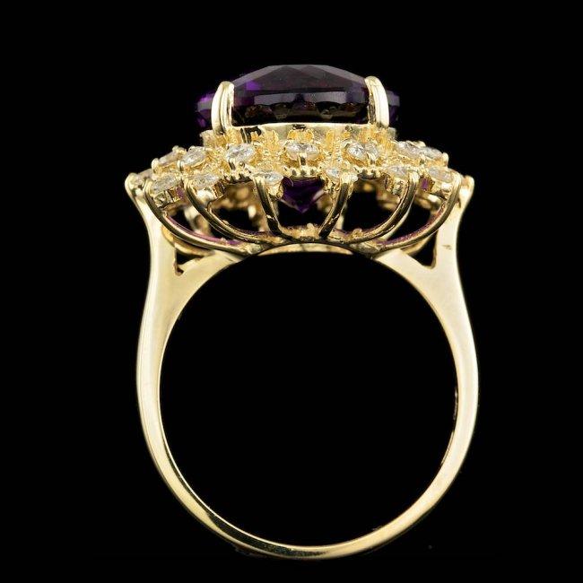 14k Gold 8.00ct Amethyst 0.80ct Diamond Ring