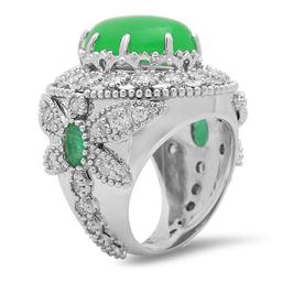 14K Gold 9.15ct Jadeite 0.70 Emerald 1.97cts Diamond Ring