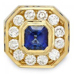 18k Gold 7.5ct Sapphire 3.20ct Diamond Mens Ring