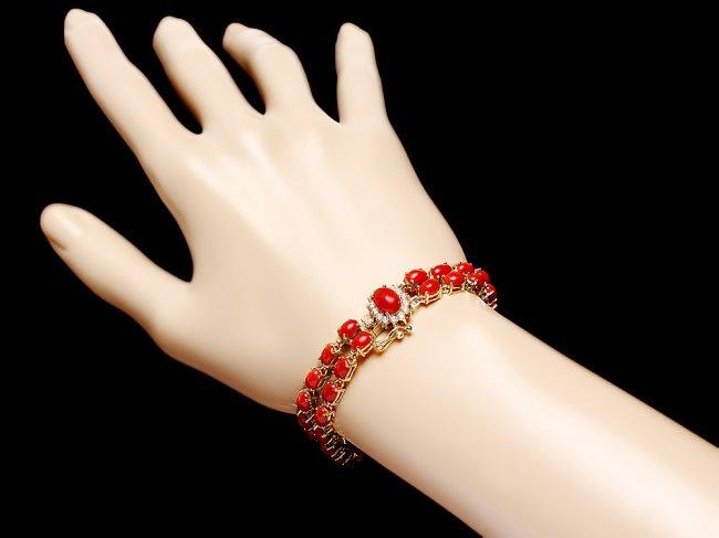 14k Gold 19ct Coral 0.50ct Diamond Bracelet