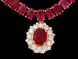 14k Gold 65.5ct Ruby 1.35ct Diamond Necklace