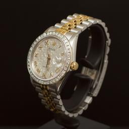 Rolex Two-Tone Datejust 36mm Custom Silver Jubeele Dial with Gold Roman Numerals, Bezel 2.25ct Men's