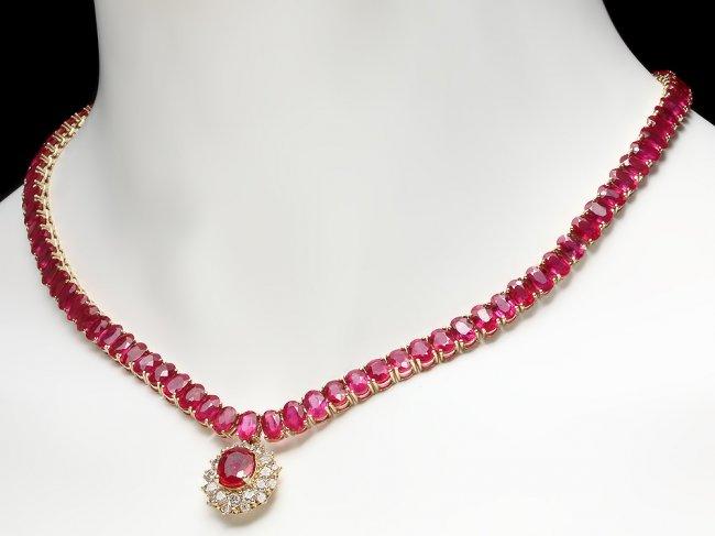 14k Gold 65.5ct Ruby 1.35ct Diamond Necklace