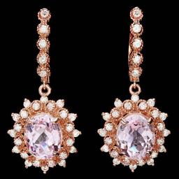 14k Rose 9.00ct Kunzite 1.60ct Diamond Earrings