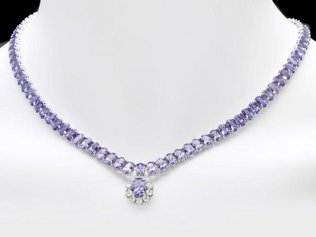 14k W Gold 29ct Tanzanite 1.35ct Diamond Necklace