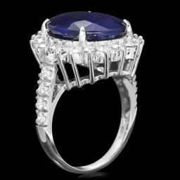 14k Gold 12.50ct Sapphire 1.60ct Diamond Ring