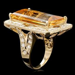 14k Gold 28.00ct Citrine 1.35ct Diamond Ring