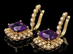 14k Gold 11.50ct Amethyst 1.70ct Diamond Earrings