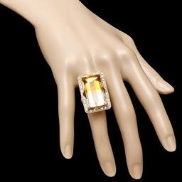 14k Gold 28.00ct Citrine 1.35ct Diamond Ring