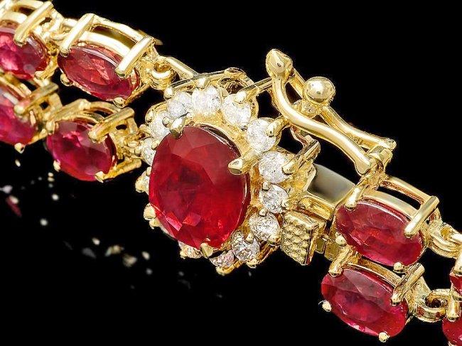 14k Yellow Gold 32ct Ruby 0.60ct Diamond Bracelet