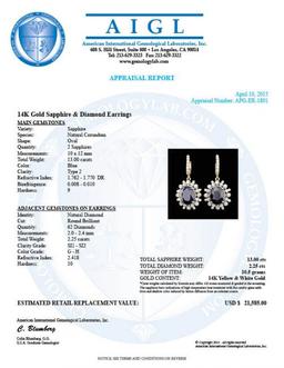 14k Gold 13.00ct Sapphire 2.25ct Diamond Earrings