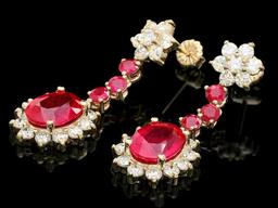 14k Yellow Gold 8ct Ruby 2.50ct Diamond Earrings