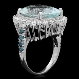 14k Gold 12.00ct Aquamarine 1.4ct Diamond Ring