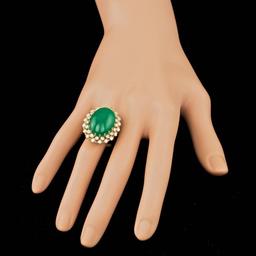 14k Yellow Gold 13.50ct Jade 1.30ct Diamond Ring