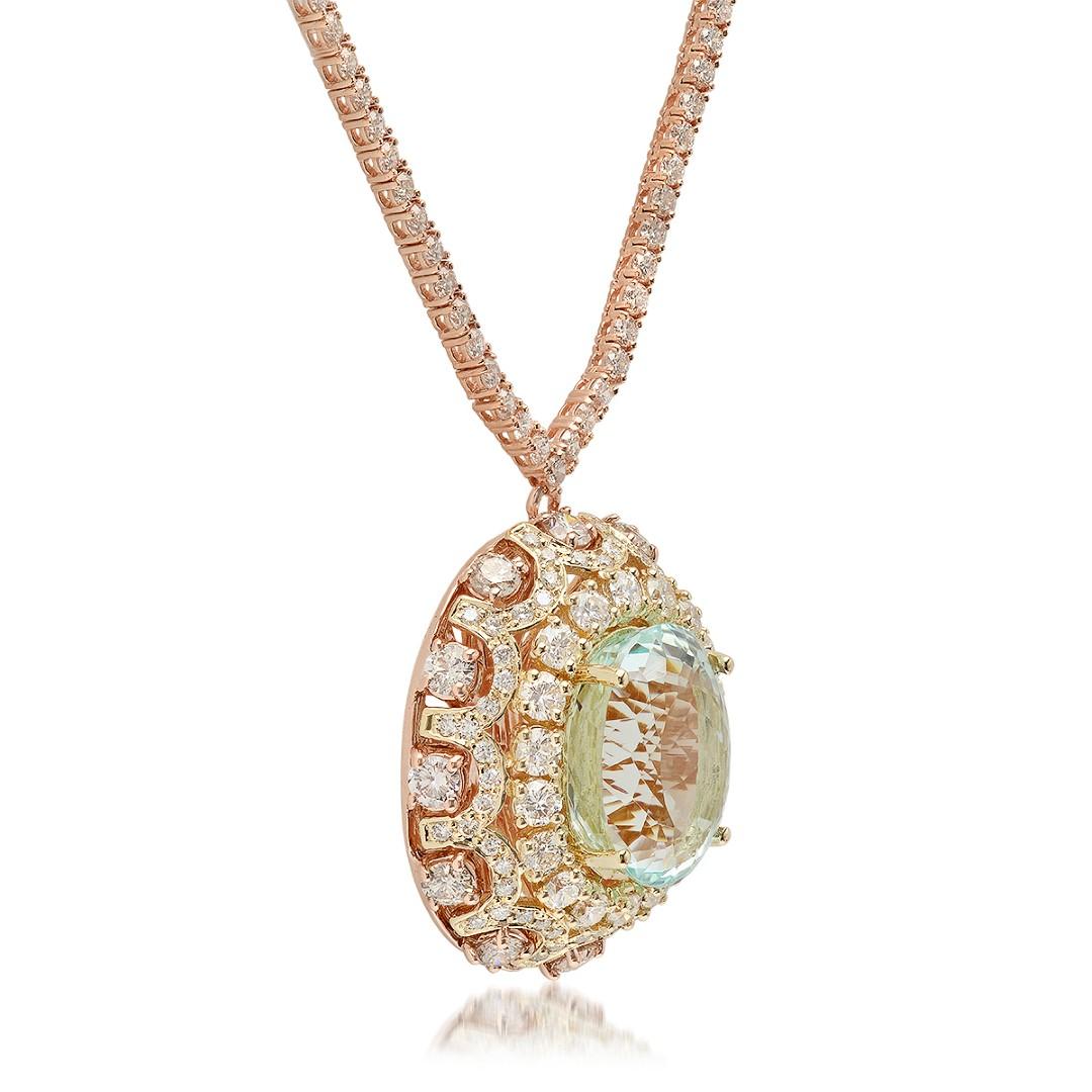 14K Rose Gold, 16.50cts Aquamarine, 11.80cts Diamond Necklace