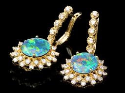 14k Gold 4.50ct Triplet Opal 2ct Diamond Earrings