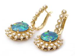 14k Gold 4.50ct Triplet Opal 2ct Diamond Earrings