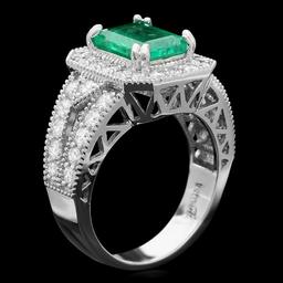 14k White Gold 2.00ct Emerald 1.30ct Diamond Ring
