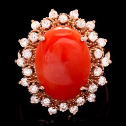 14k Rose Gold 4.50ct Coral 0.80ct Diamond Ring