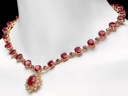 14k Yellow Gold 80ct Ruby 3.00ct Diamond Necklace